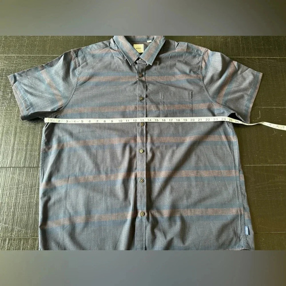 ROWM Short Sleeve Button Front Shirt Men's Large 100% Cotton Blue Striped - Picture 4 of 6